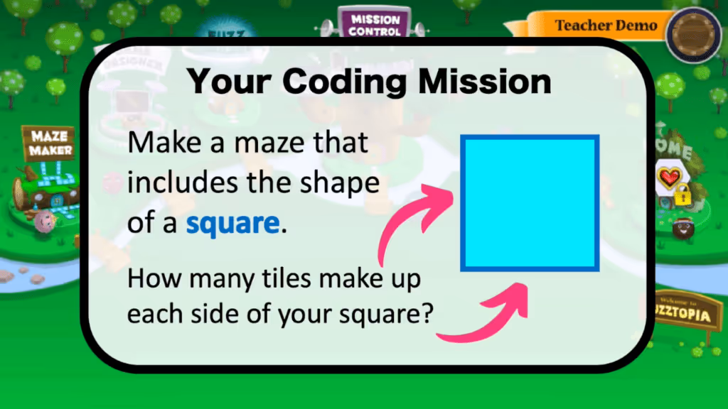 use math and coding skills to make a square in your maze