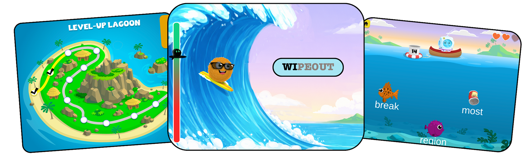 Elementary typing curriculum featuring Kodable characters in a tropical-themed keyboarding program for students.