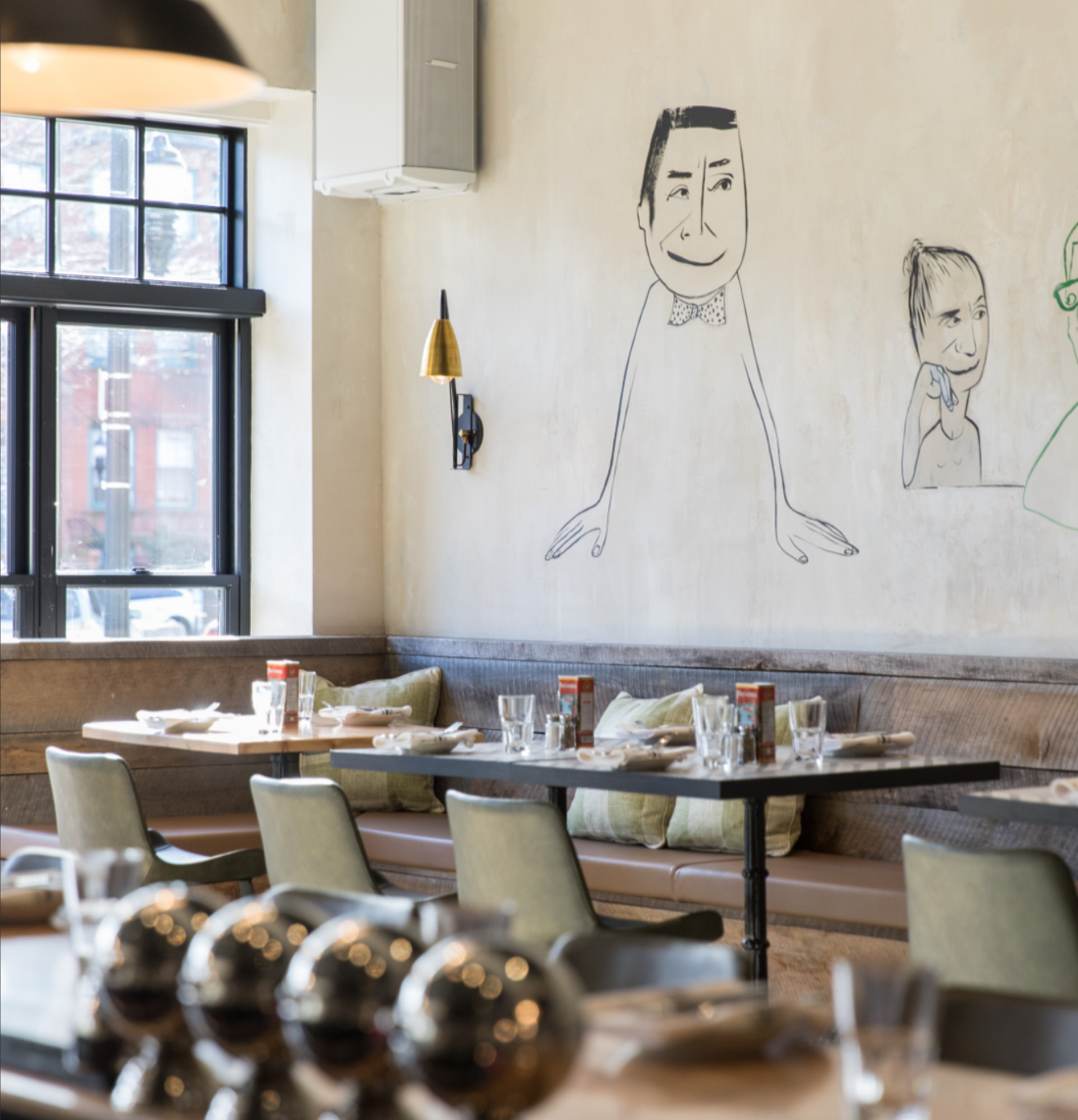 An empty sunlit dining room