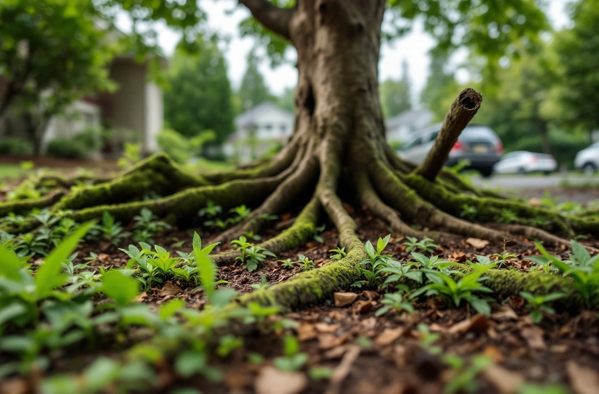 Professional image illustrating Identifying the Signs of Tree Root Damage