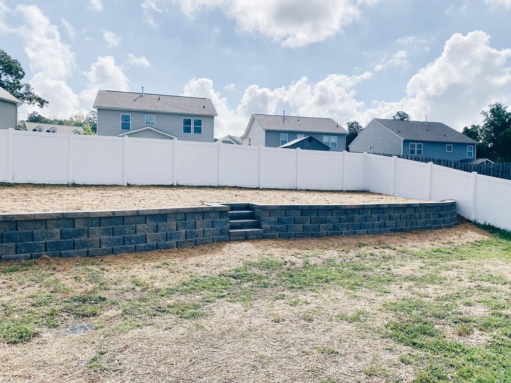 Retaining Wall and Vinyl Fence