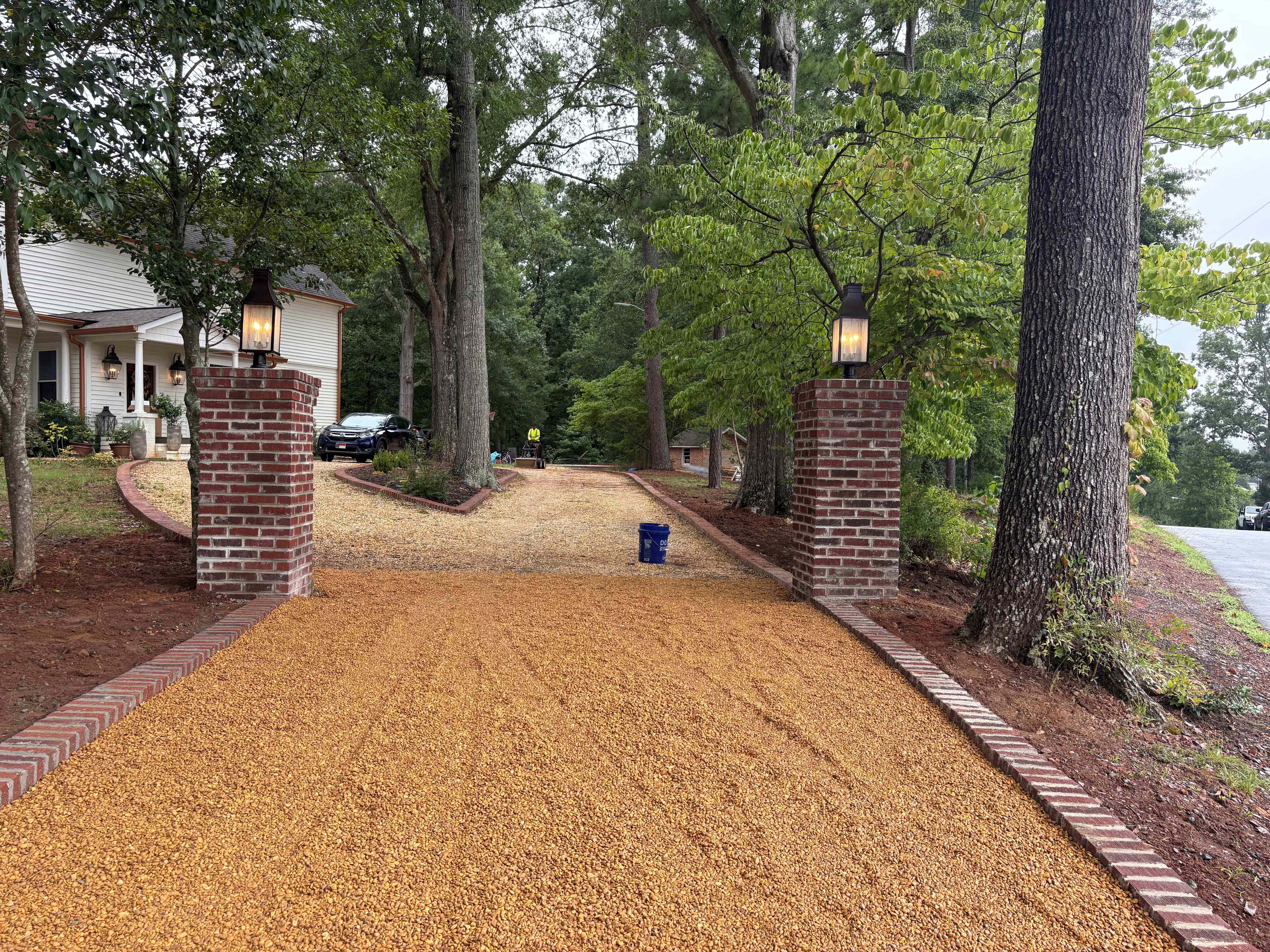 Peagravel and Brick Columns