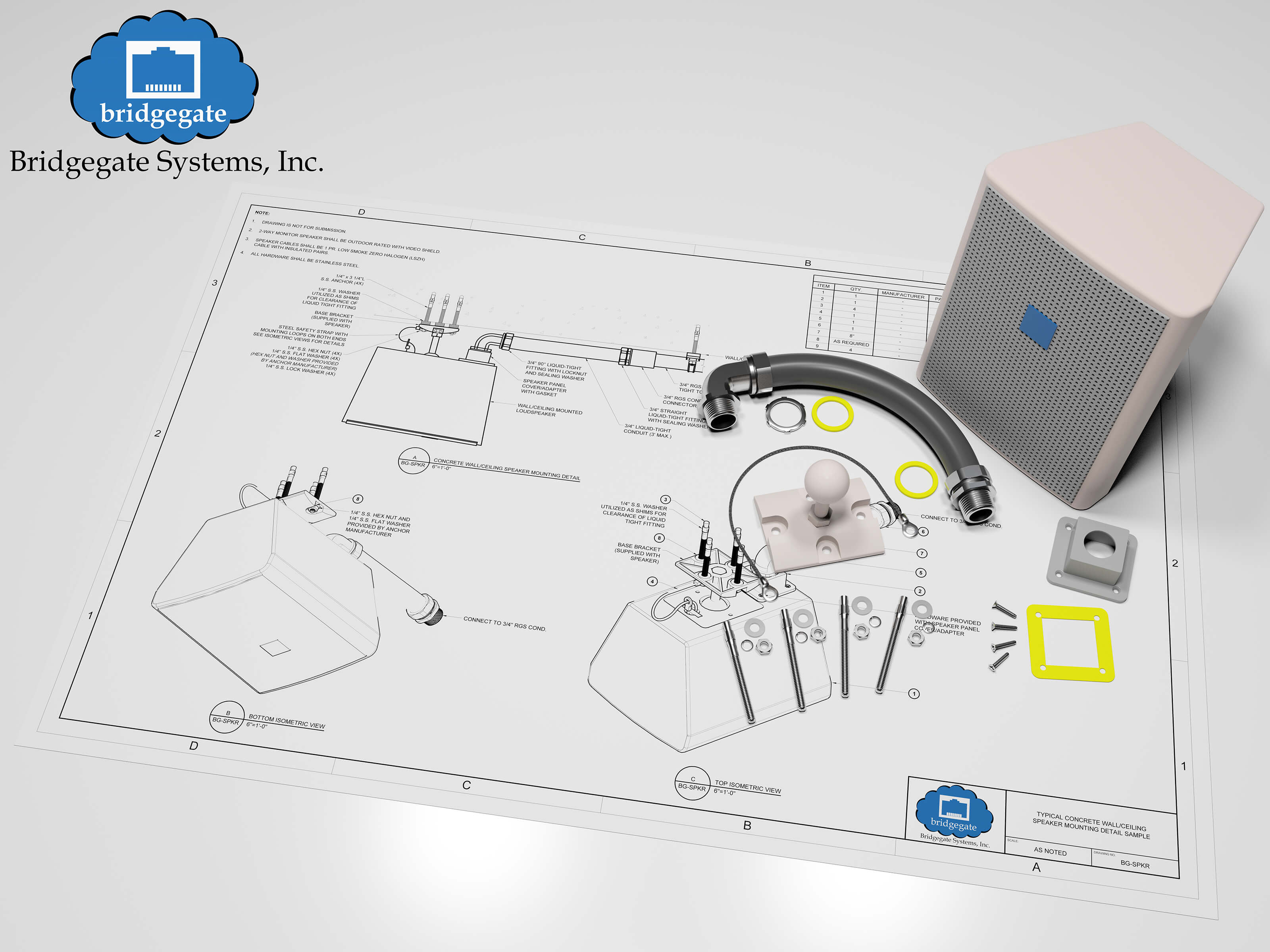 PA speaker and drawing