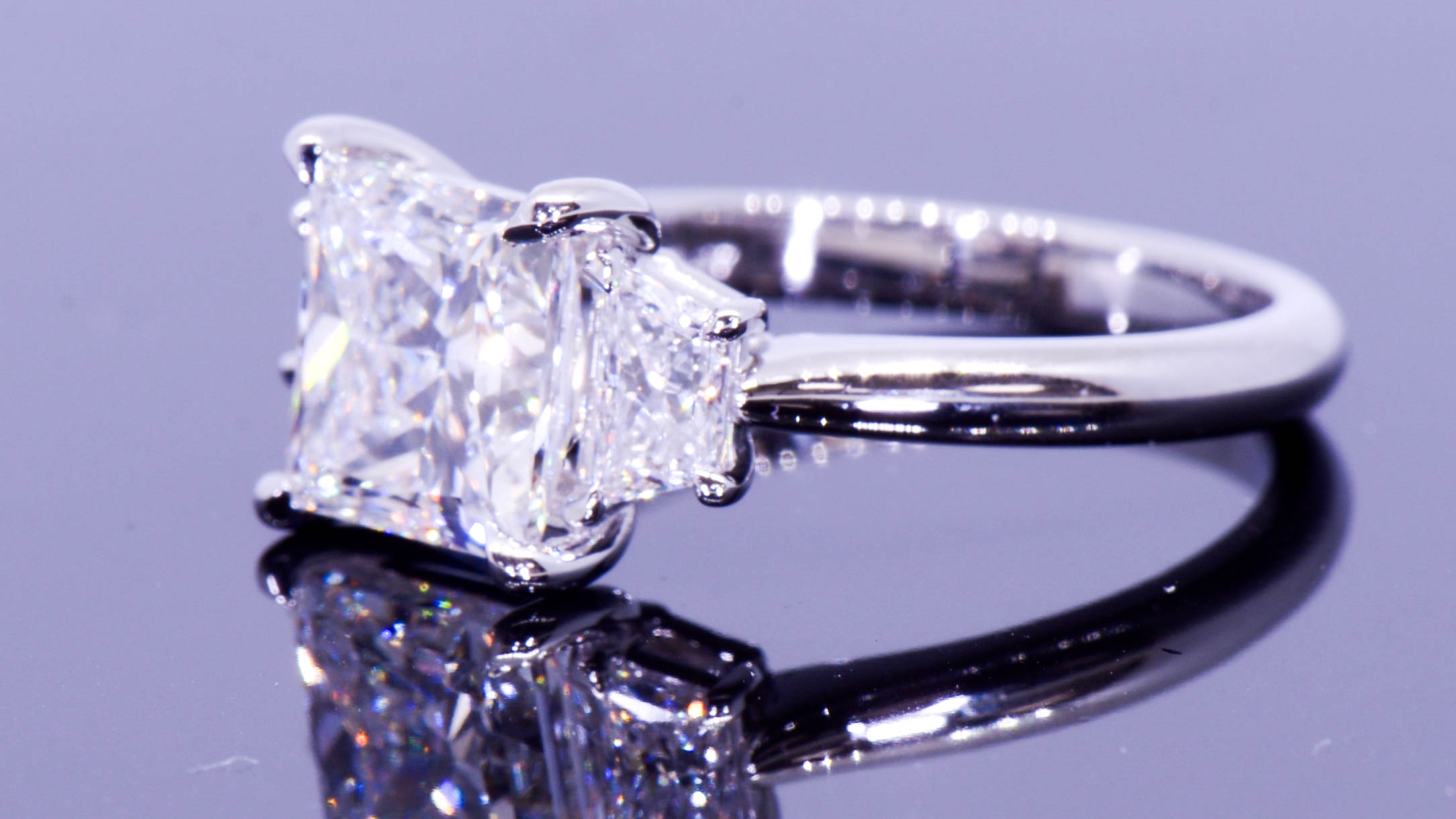 Three Carat Princess Diamond -Trapezoid Side Diamonds