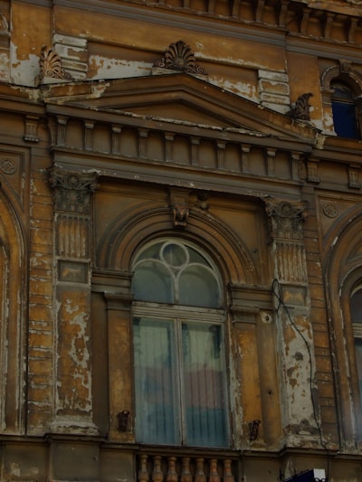 Old building exterior glass window.