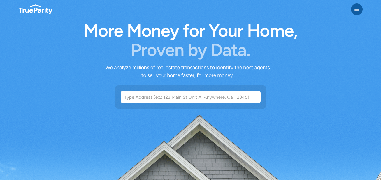 Picture of the front vanity webpage for TrueParity.