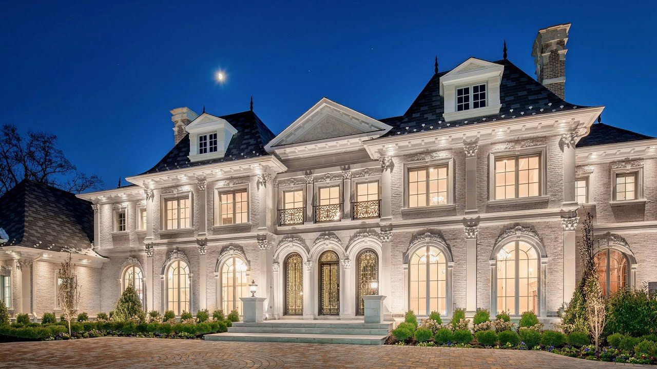 Neoclassical house exterior.