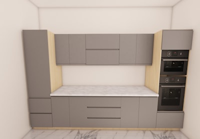 Modular grey cabinetry.