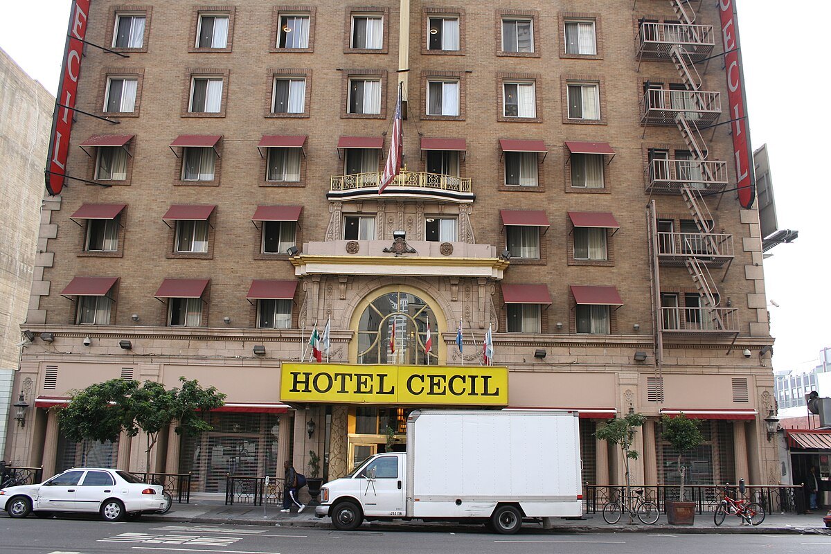 Front of Hotel Cecil Los Angeles.