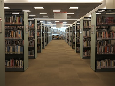 Modular library shelving.