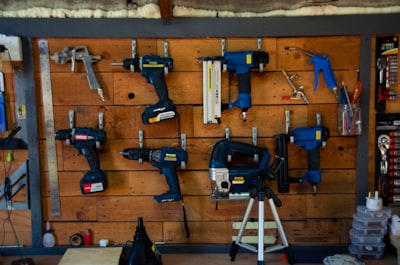 Power tools hung on the wall.
