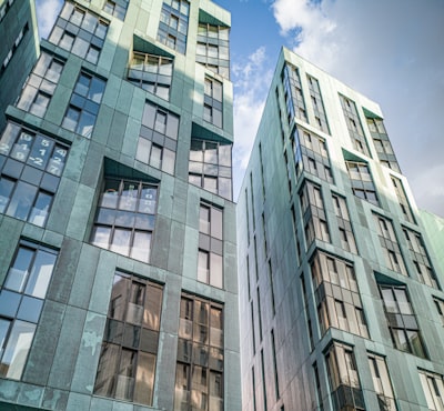 Modern condominiums with glass exterior.