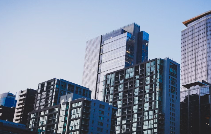 Real estate skyline of buildings. 