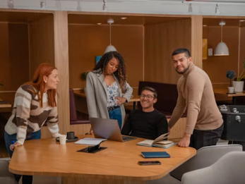 Real estate agency team working together.