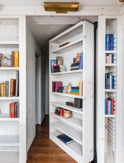 Hidden bookshelf doorway.