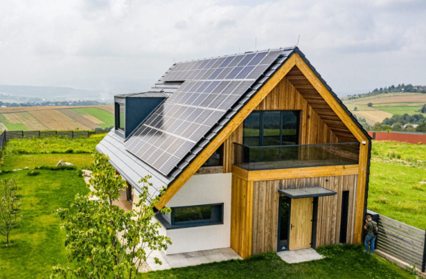 Eco friendly exterior solar panels on house.