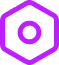 Purple hexagon shape with a smaller purple circle inside it on a white background.