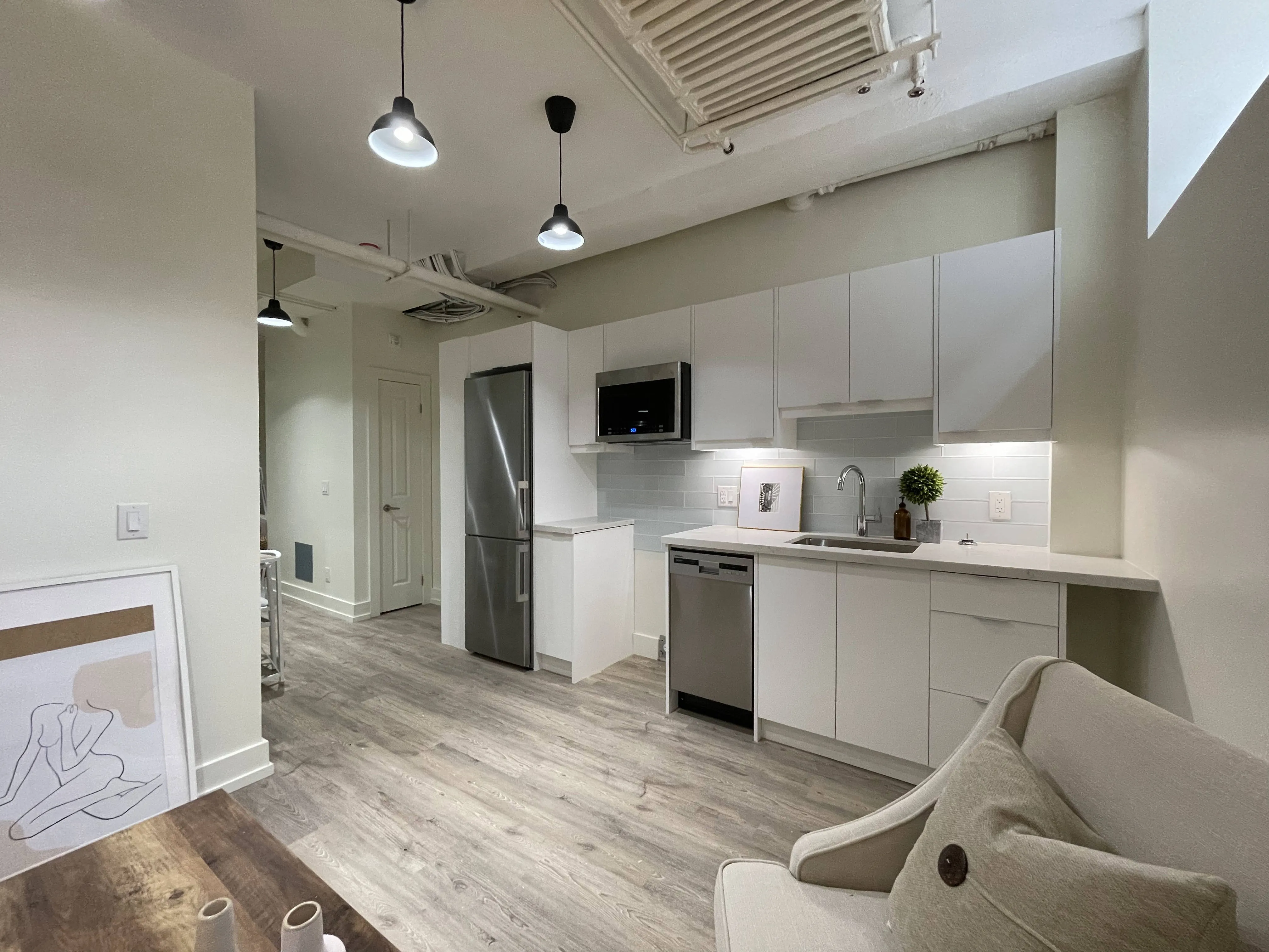 A finished rental suite at 245 Logan Avenue in Toronto, built in a formerly unused basement