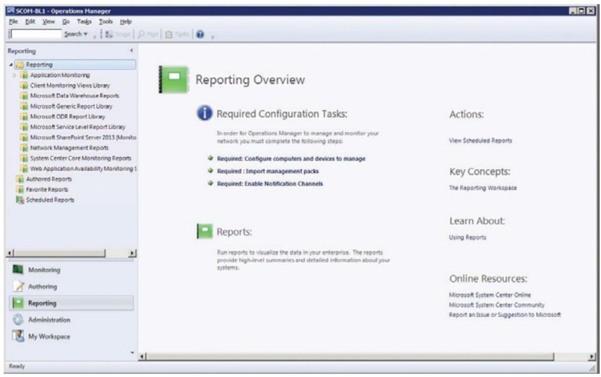 Reporting tab within the SCOM console