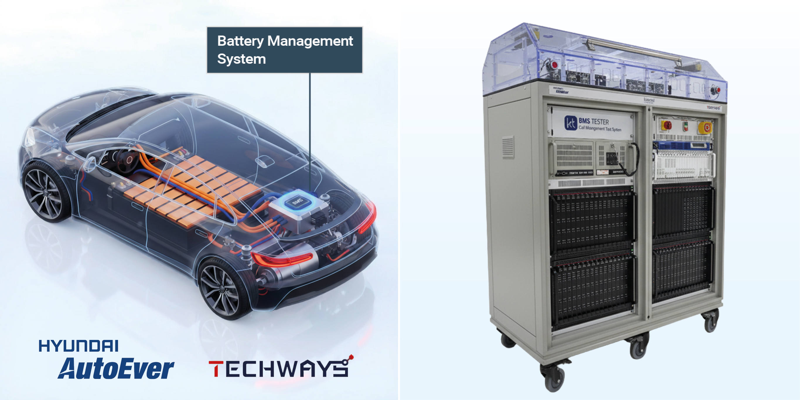 Car with Battery Pack and Battery Management System and KT BMS Management System Tester
