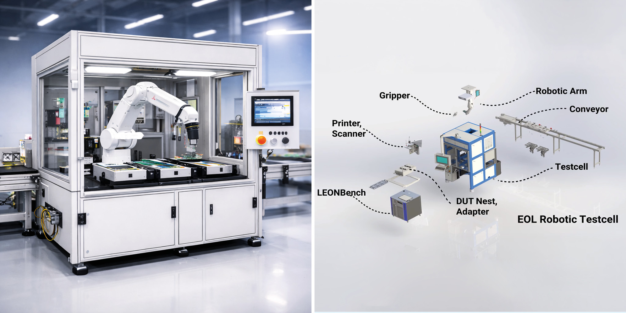 automated test cell with robot and graphic of the robot testing cell