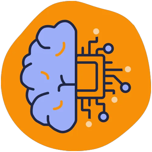 Illustration showing a brain on the left side connected to a microchip on the right, representing artificial intelligence.