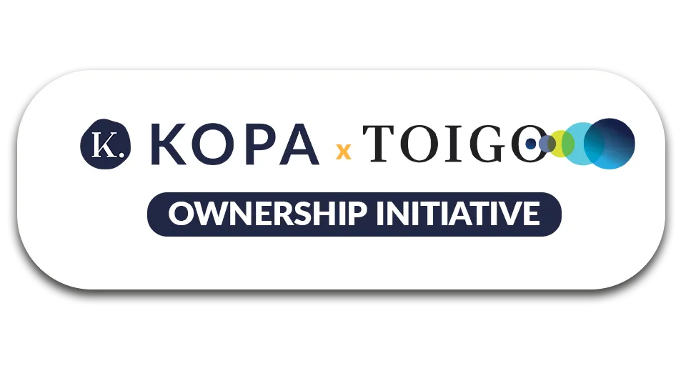 Logo of KOPA and TOIGO partnership with text 'Ownership Initiative'.