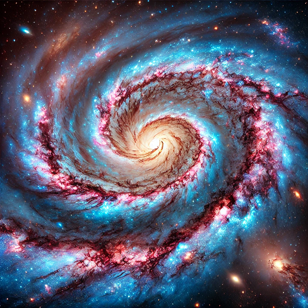 DALL·E 2025-02-18 16.25.35 - A breathtaking view of a spiral galaxy, its swirling arms stretching across space, filled with vibrant blues, purples, and pinks. The galactic core gl.webp