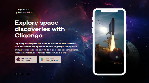 Screenshot of space information application landing page.