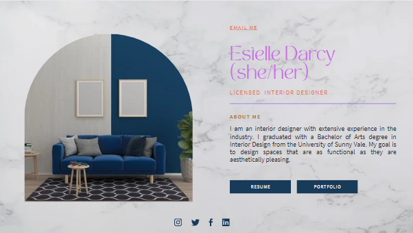 Screenshot of interior designer's portfolio website.