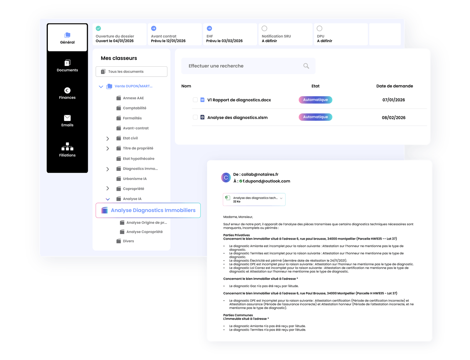Analyse des diagnostics capture d'écran