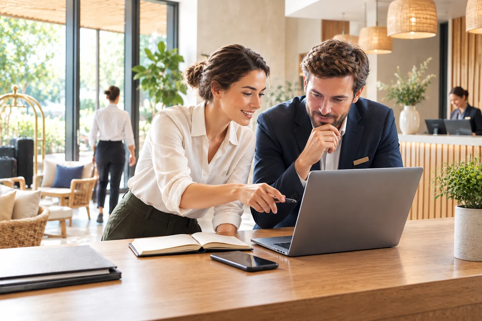 Manager hospitality pilotant des opérations simplifiées dans un établissement
