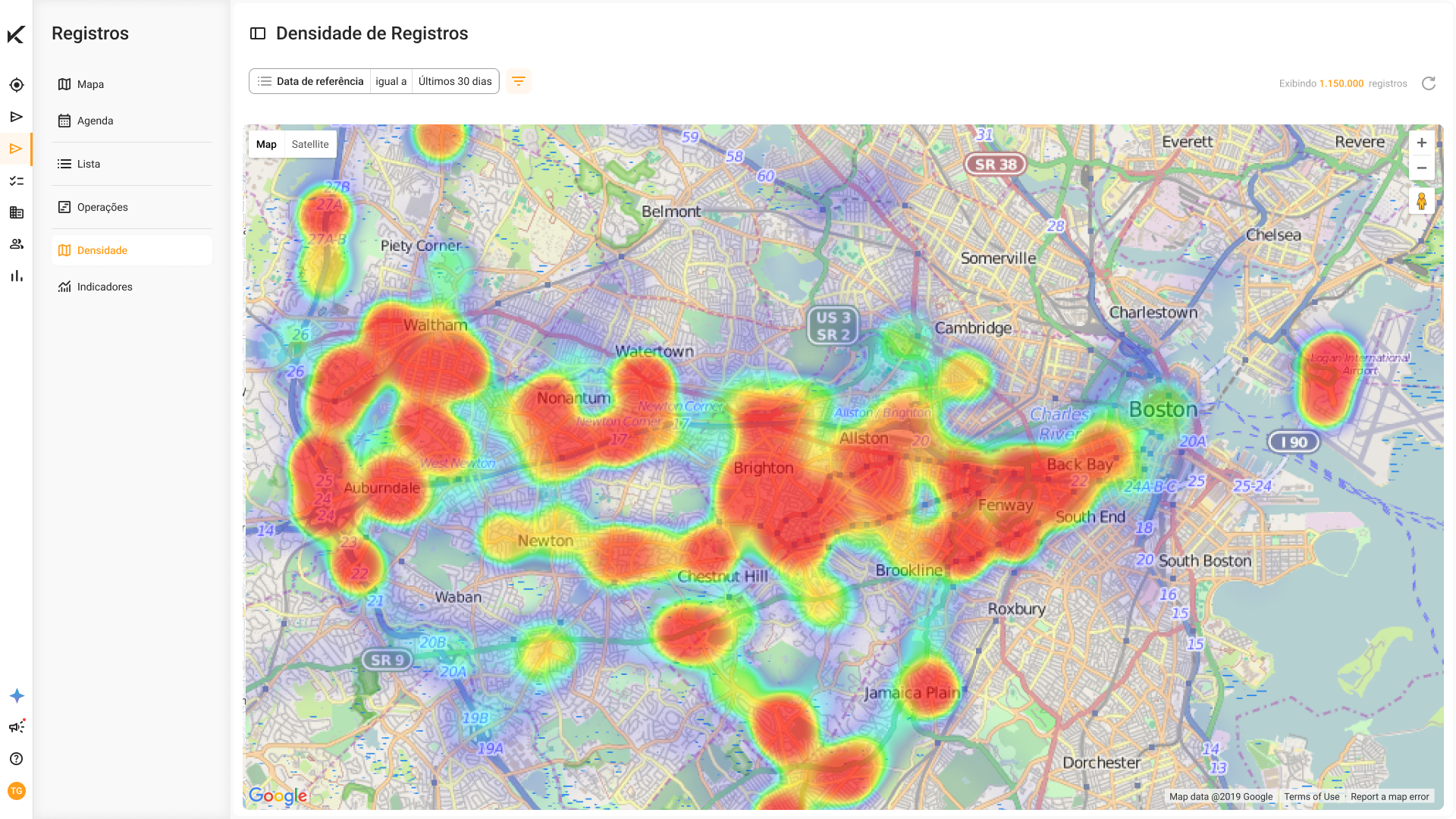 mapa de densidade