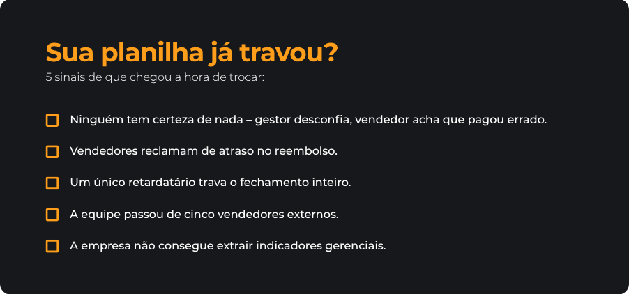 Checklist com cinco sinais de que a planilha de controle de km rodado precisa ser substituída por um sistema automatizado