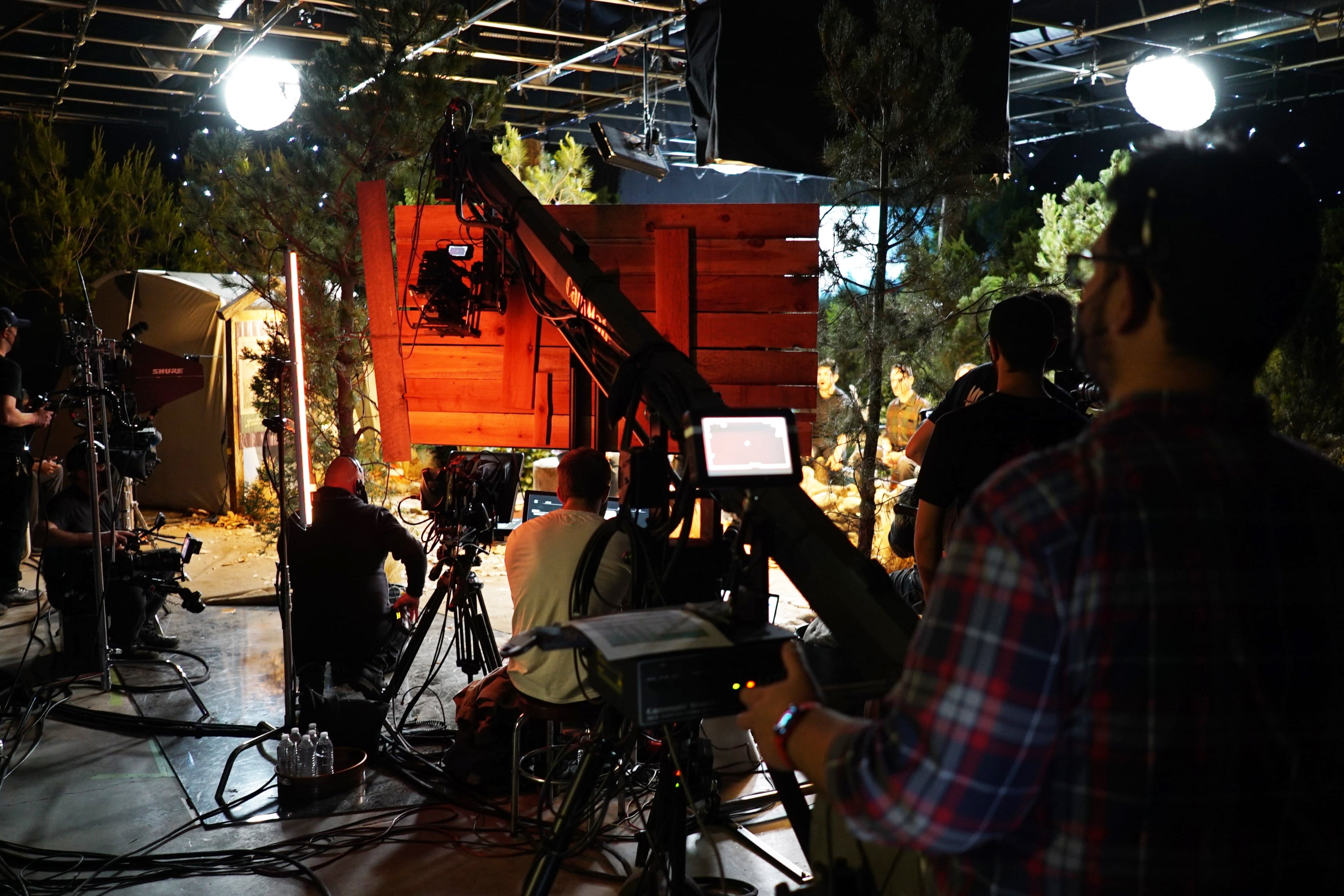 Production Set with Staff and Lights