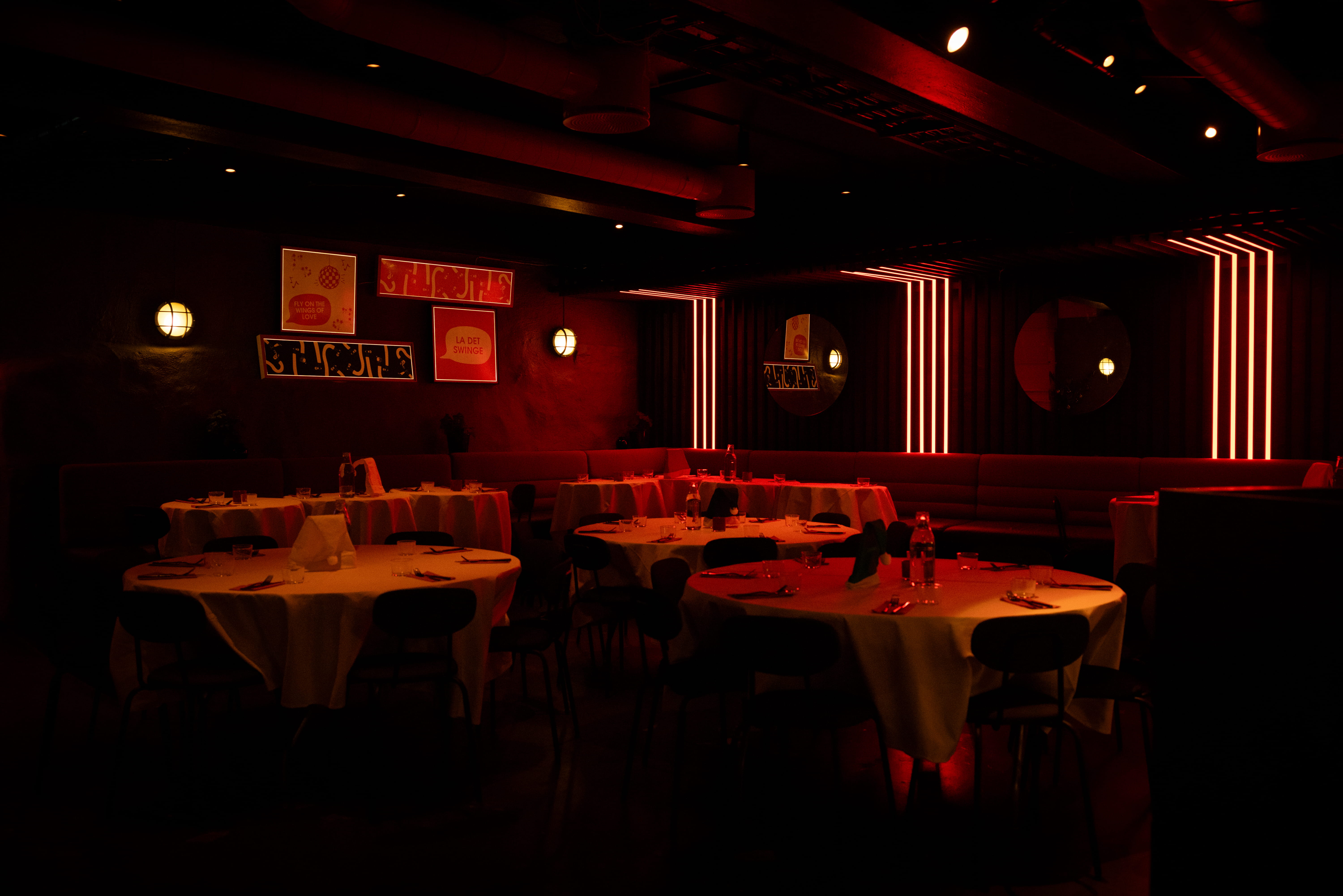 A picture of the restaurant area arranged for a private event