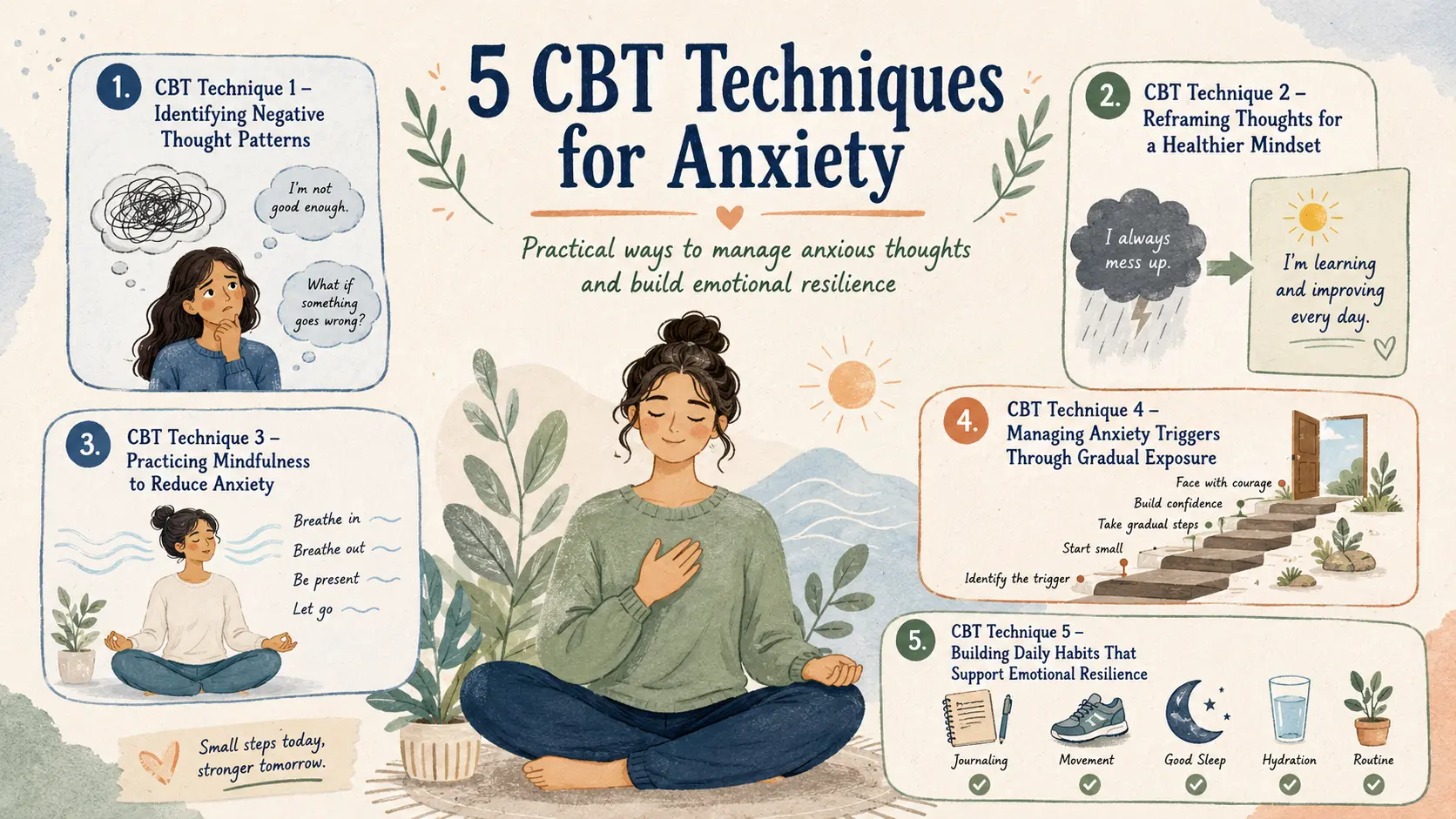 Image showing the 5 CBT techniques for anxiety management