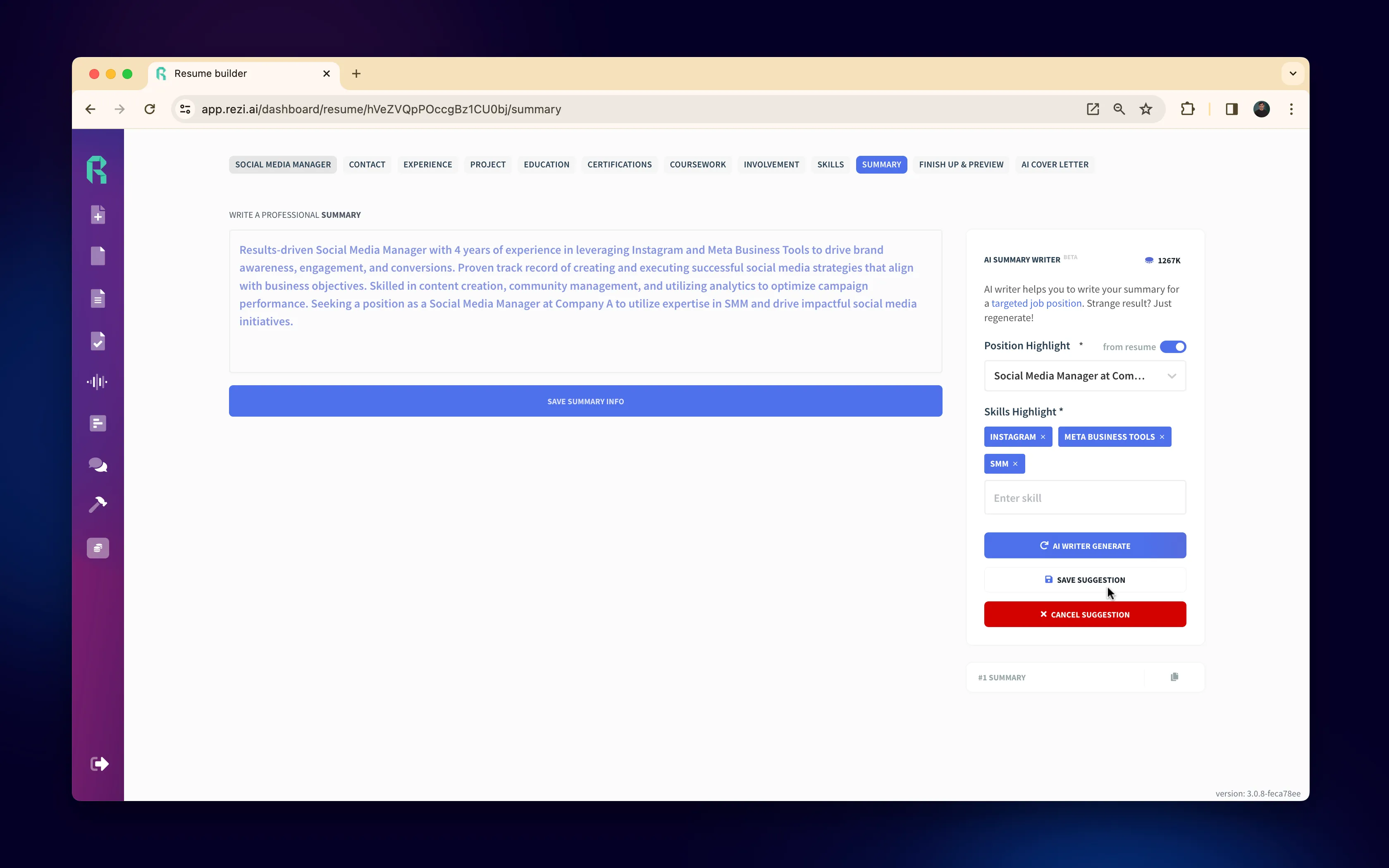 AI Resume Summary Writer Screenshot continued.