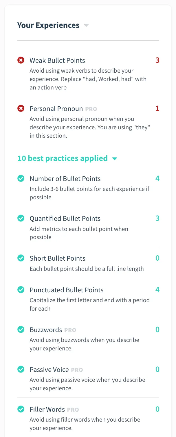 Resume Checker Example Screenshot