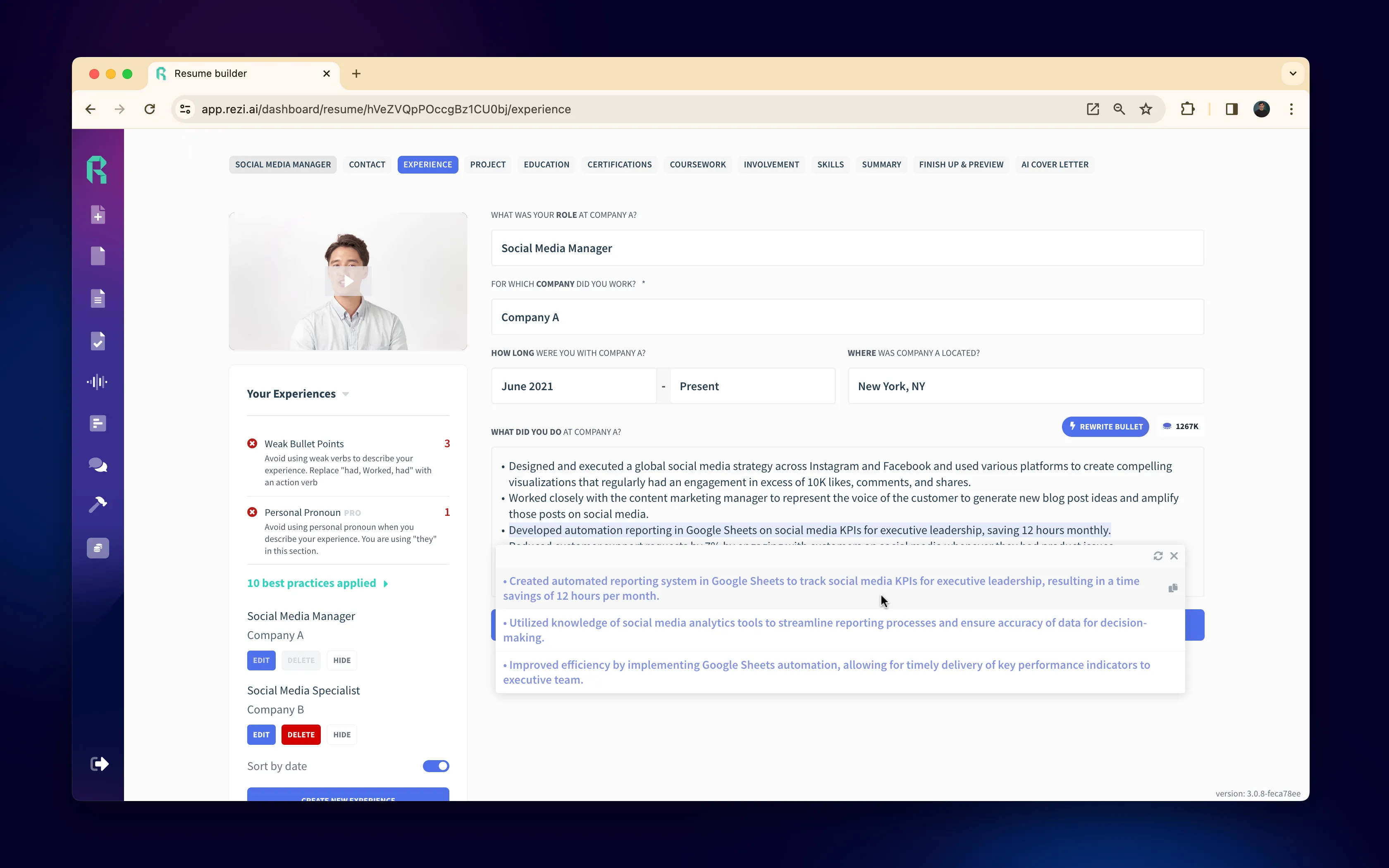  AI Resume Editor Screenshot