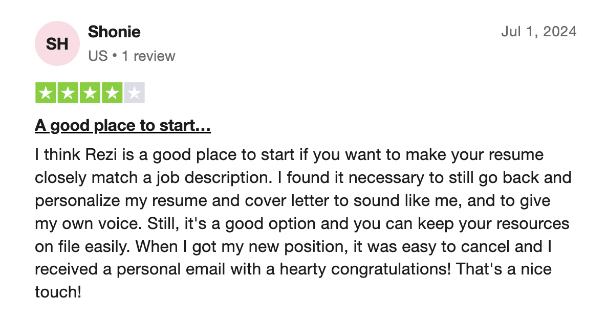 Rezi review on trustpilot