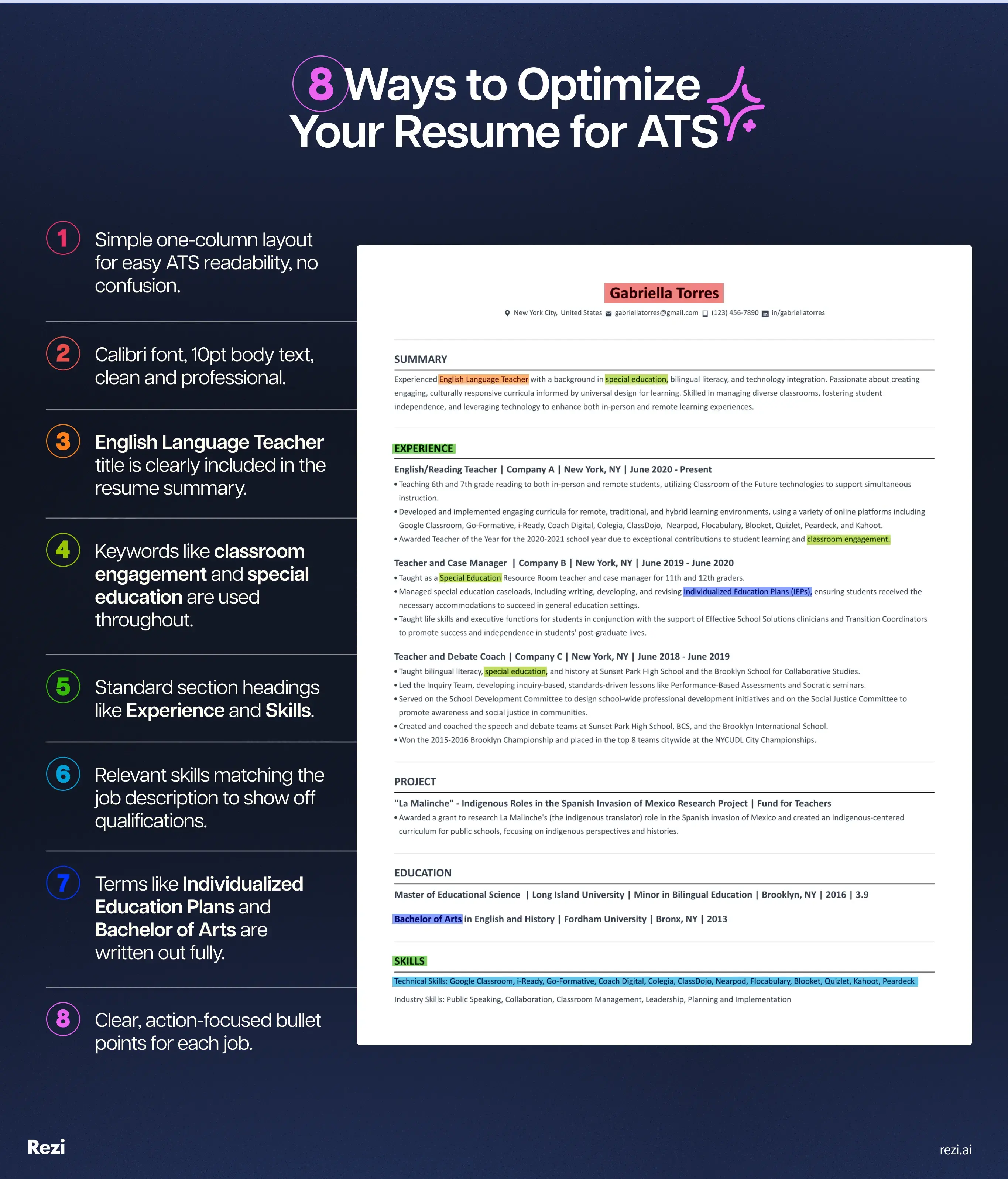 sample resume with some smart optimization tips to get you noticed.