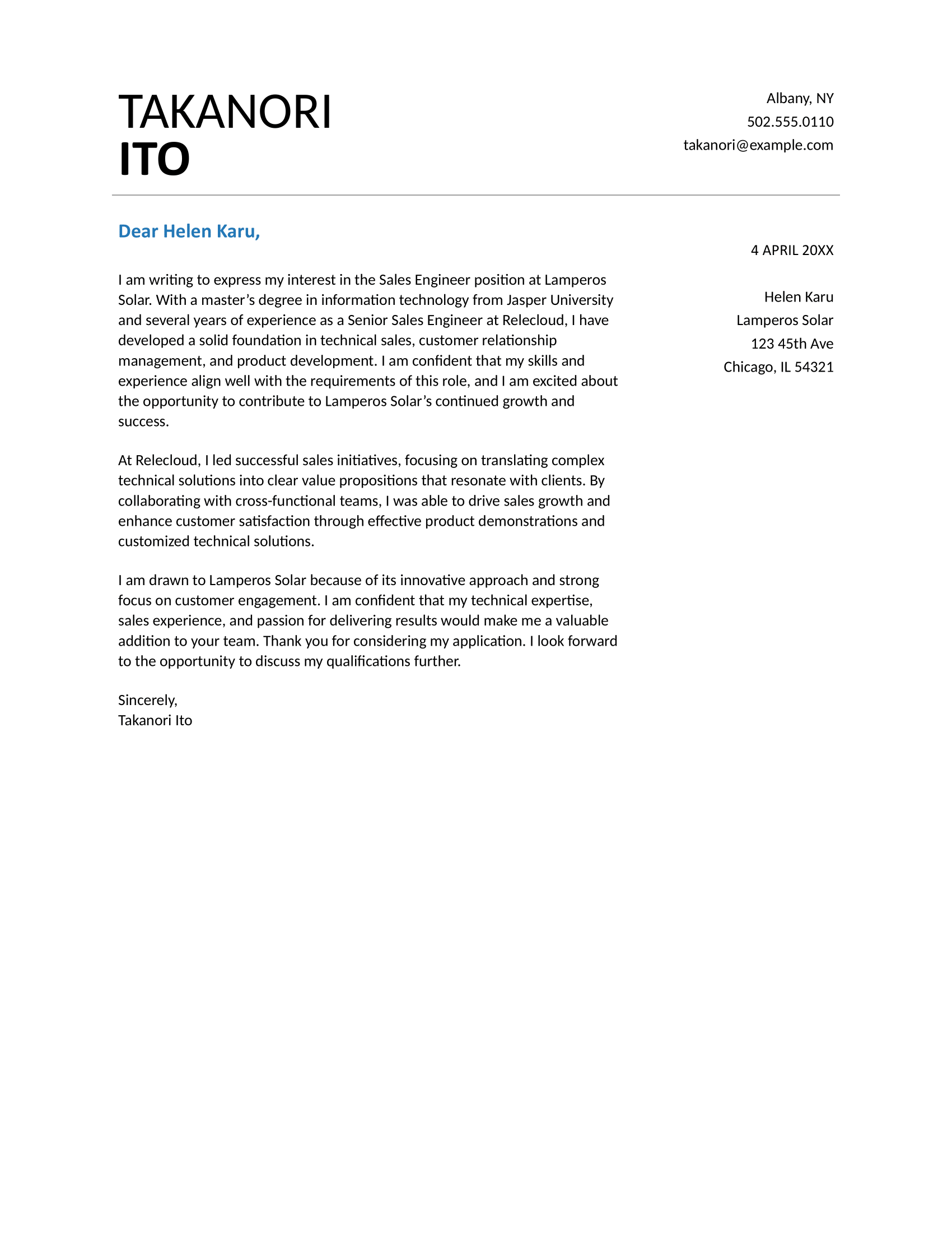Sales cover letter template