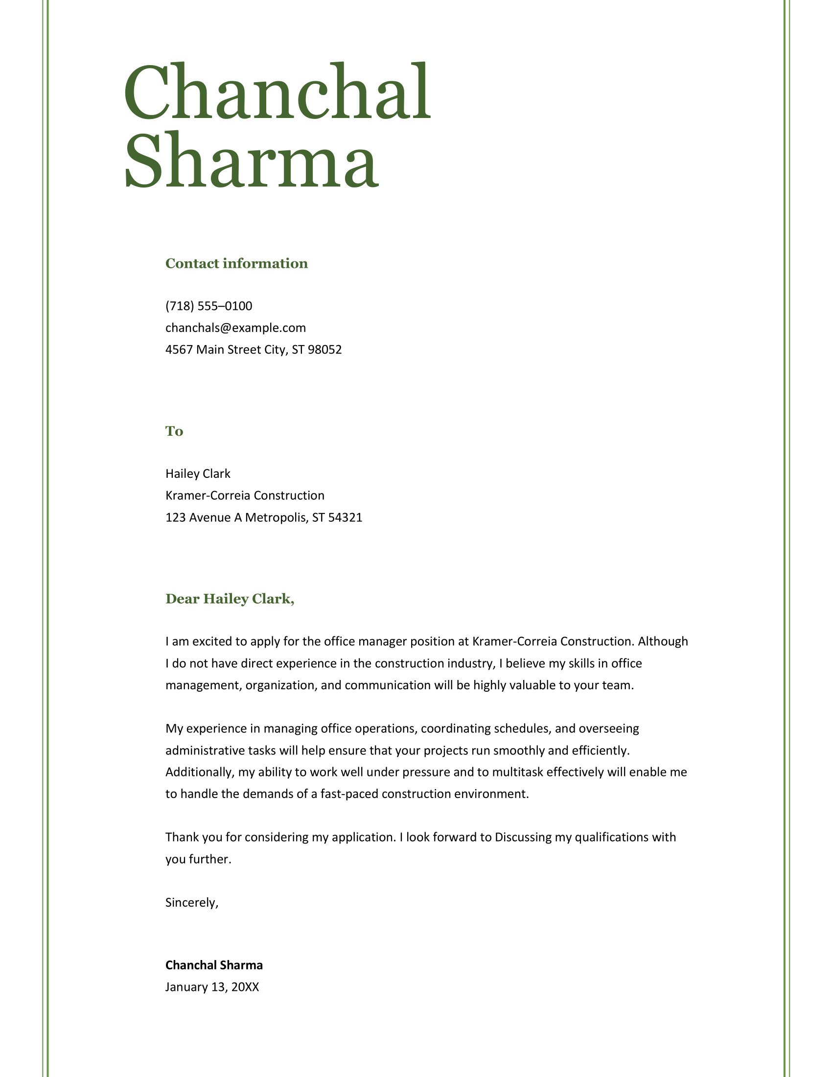 Classic cover letter template