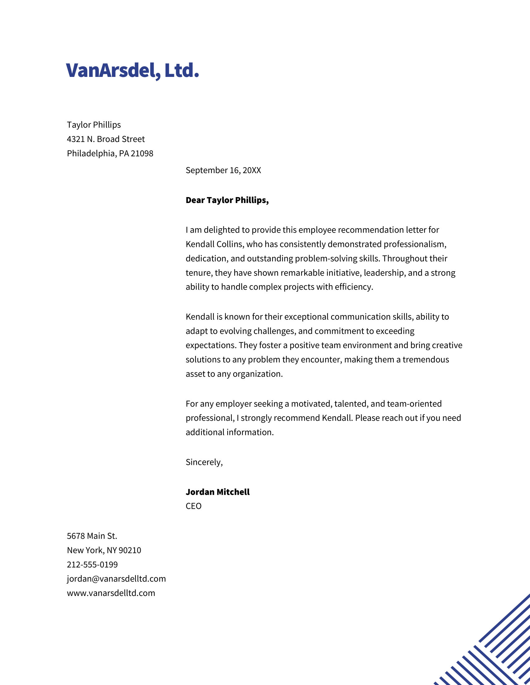 Pinstripes cover letter template