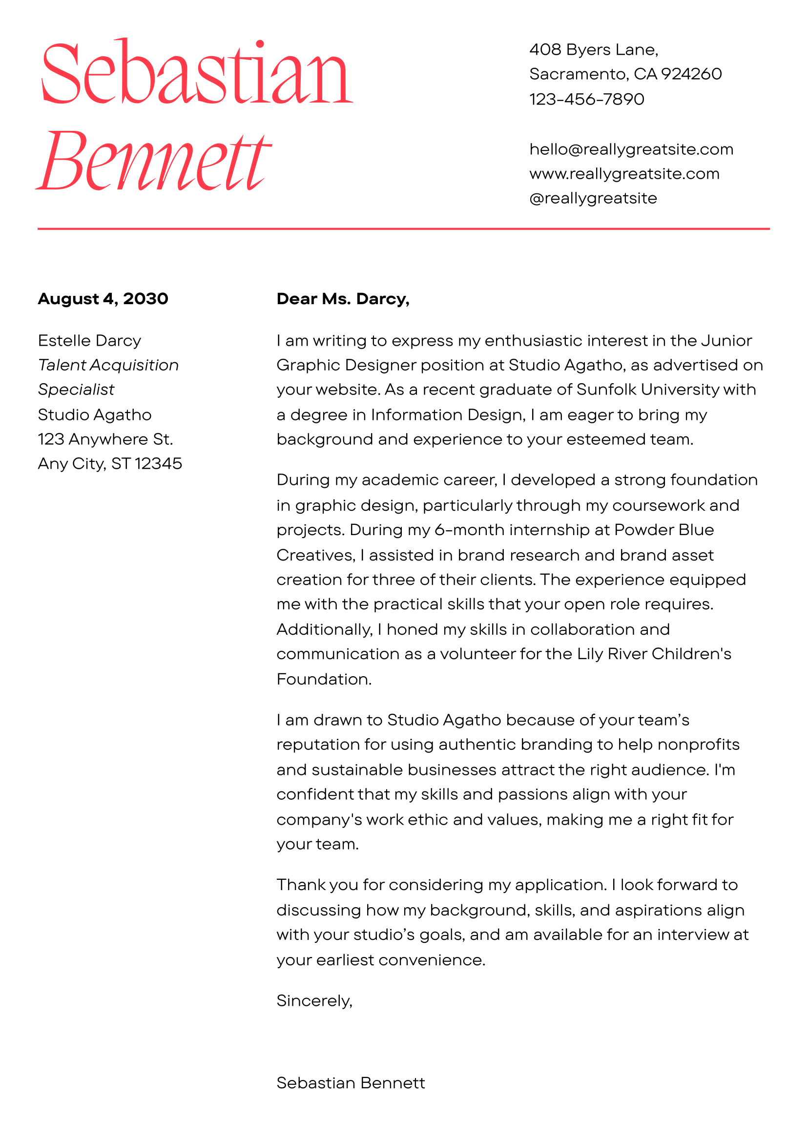 Red cover letter template