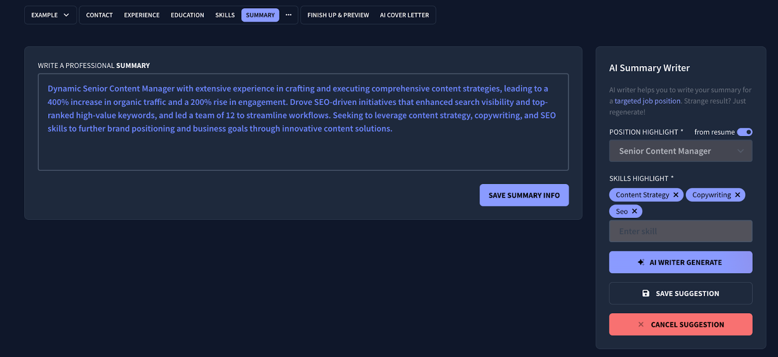 rezi ai summary writer
