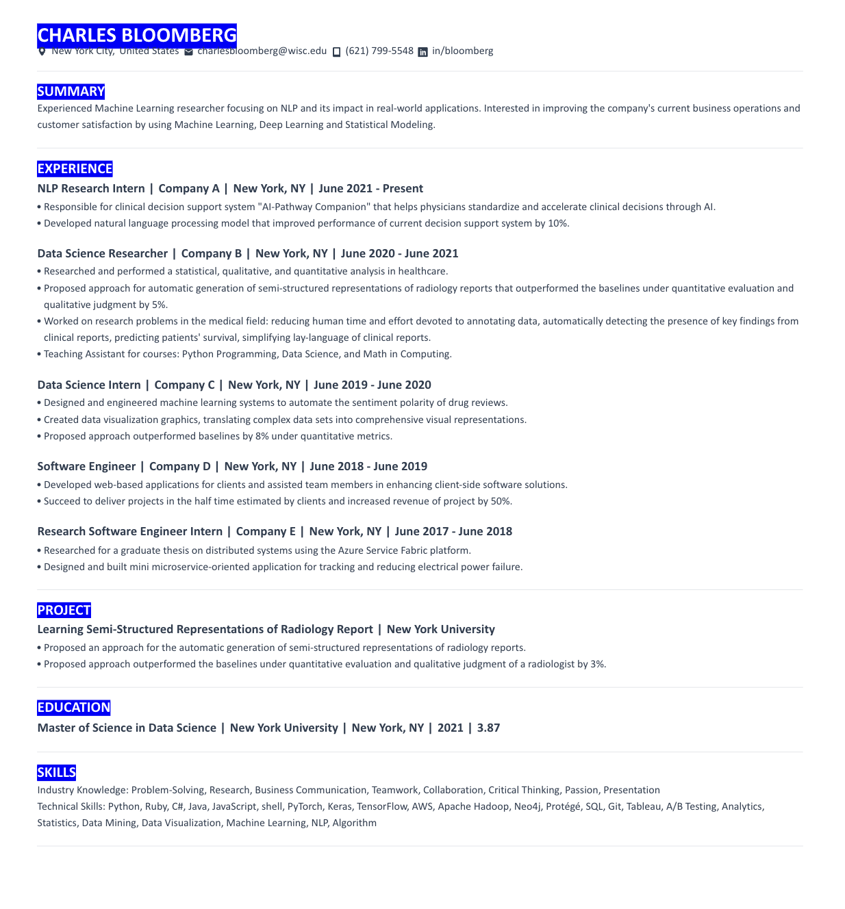 Reverse Chronological Resume Template