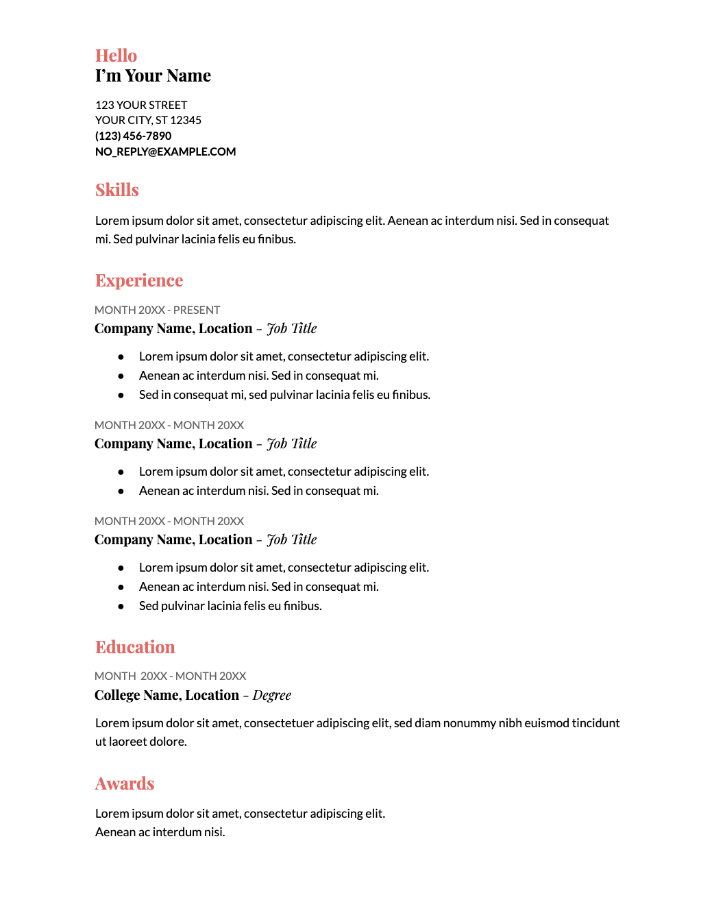 Google Docs Resume Template