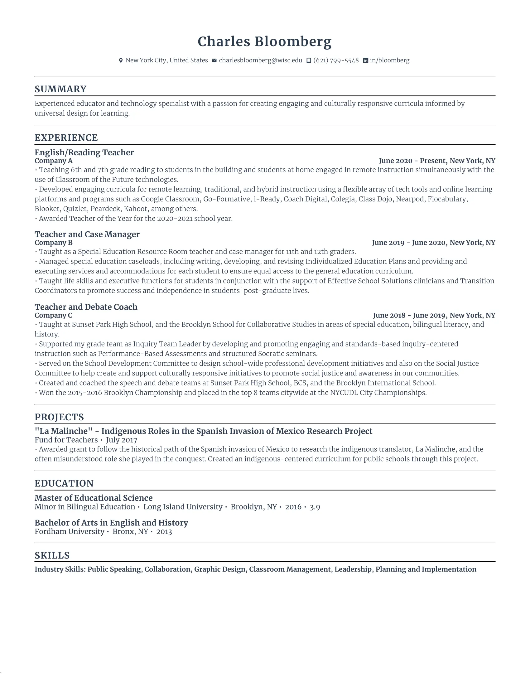 Teacher Resume Template